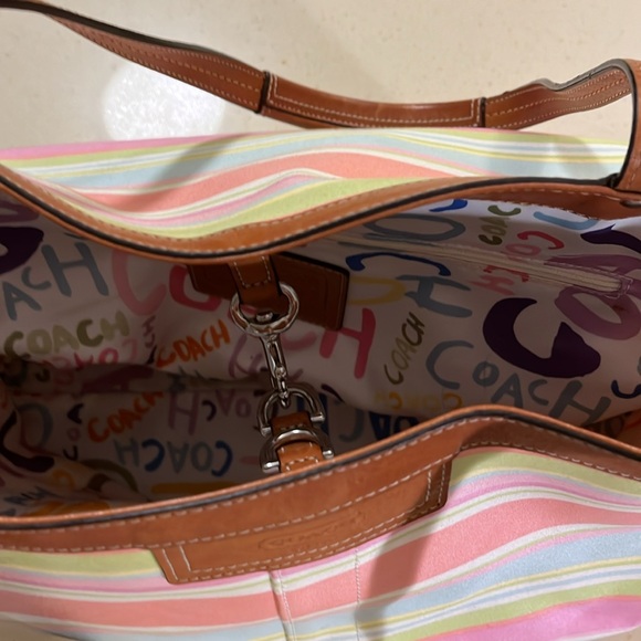 COACH HAMPTON PASTEL MULTICOLORED STRIPED LARGE TOTE BAG F13553 - Picture 12 of 12